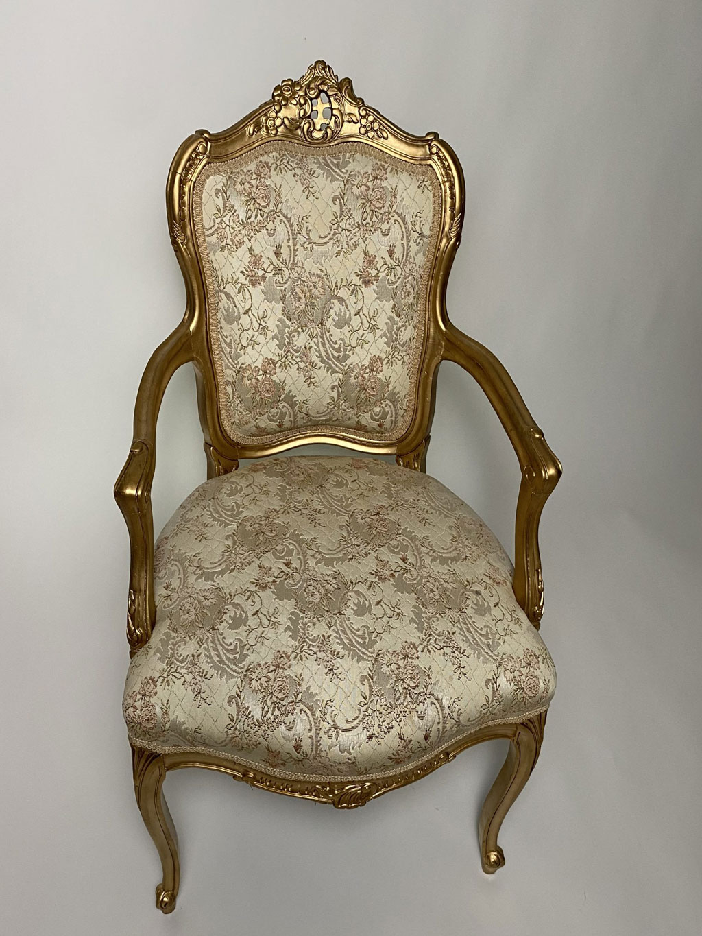 Antique Gold Trim Chair with Patterned Fabric